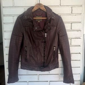 Muubaa Burgundy Leather Moto Jacket